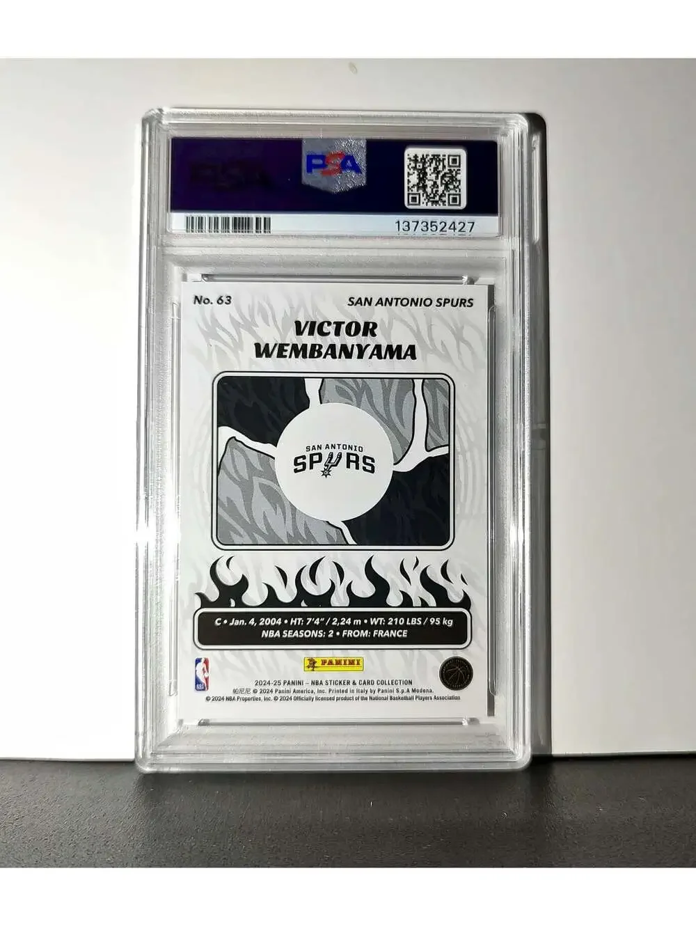 Victor Wembanyama 2024-25 Panini NBA #63 Sticker 42/75 Purple Foil PSA 7 NM